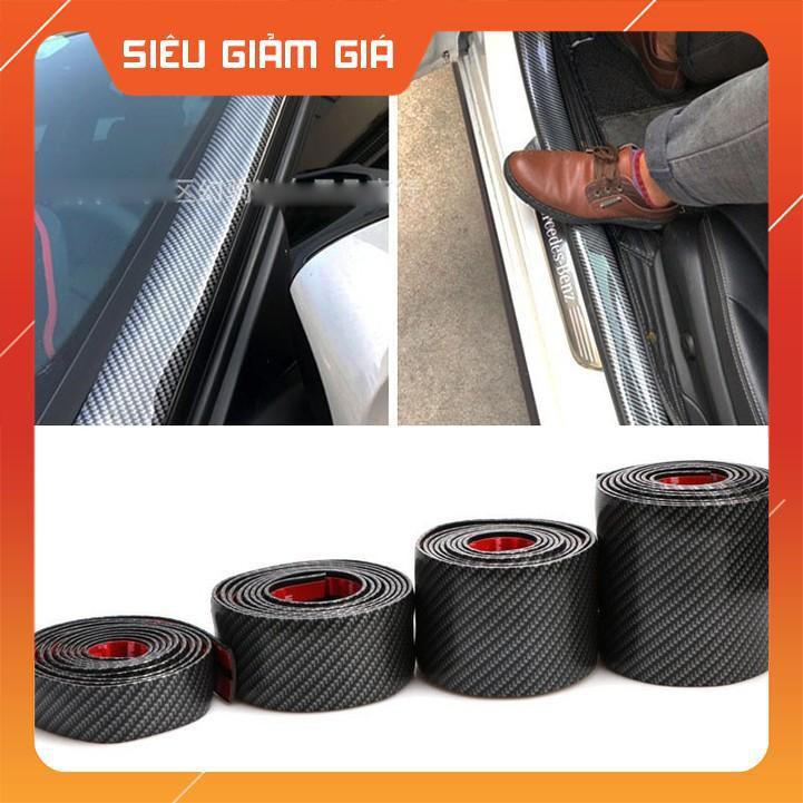 Combo 2 mét Miếng dán 3D carbon trang trí loại tốt sẵn keo 3M bóc dính dán viền xe, nẹp bước chân cửa cao cấp hàng dày