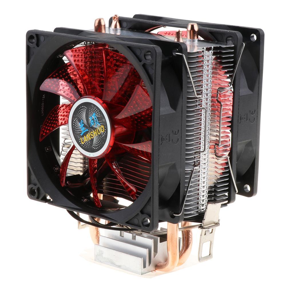 Dual- Quiet CPU Cooling Fan 4 Pin Wire 12 LED RGB CPU Cooler Red