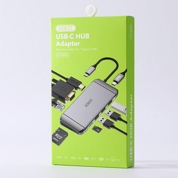 [HÀNG CHÍNH HÃNG] HUB Chuyển Đổi 9in1 ROBOT HT490 cổng kết nối USB 3.0/2.0/ HDMI/PD/SD/TF/PD/VGA/Ultra HD 4K