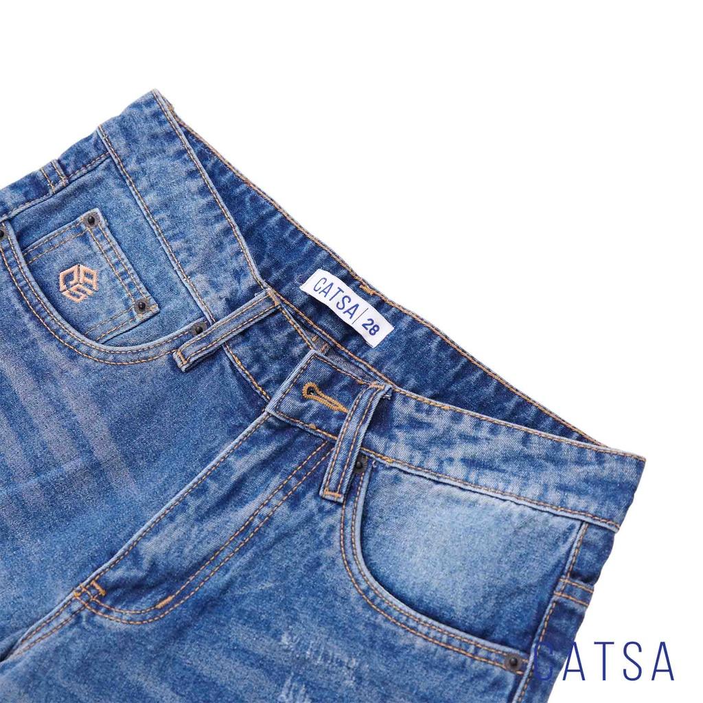 Quần lửng jeans xanh đậm CATSA chất liệu jeans cotton mặc thoải mái, co giãn nhẹ, thoải mái vận động QSM036