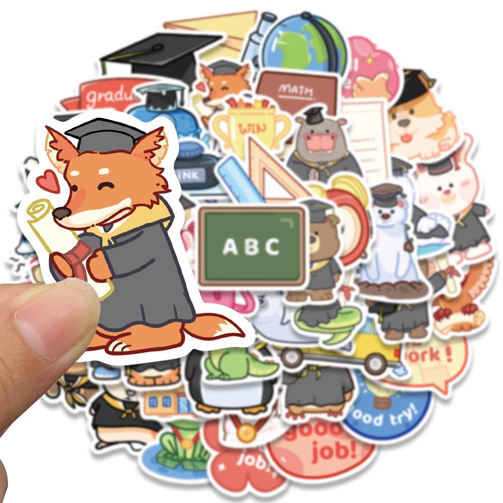 Hình ảnh Sticker trường học động vật hoạt hình cute trang trí mũ bảo hiểm,guitar,ukulele,điện thoại,sổ tay,laptop-mẫu S84