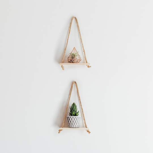 Set 2 kệ gỗ mini treo dây treo tường độc đáo