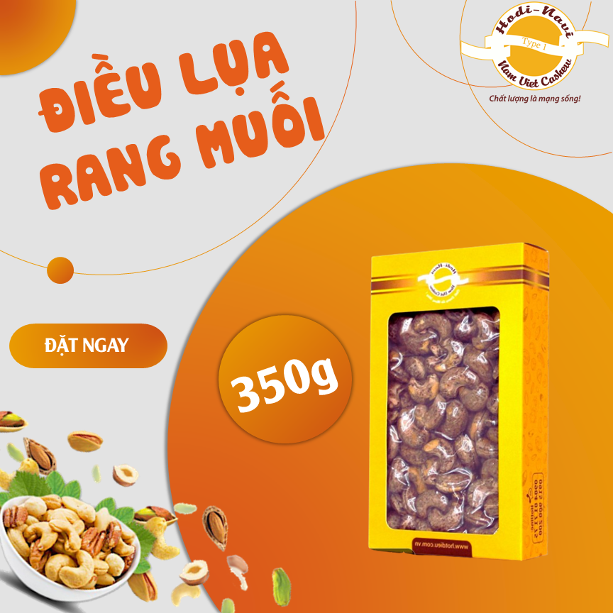 Hạt điều lụa rang muối loại 1 Hodi - NaVi - Hộp giấy 350g, hạt dinh dưỡng, ăn kiêng, giảm cân