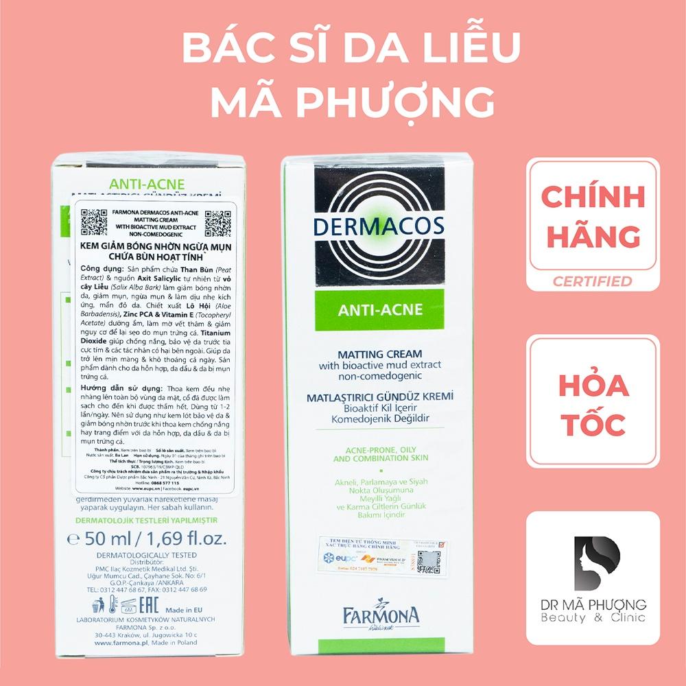 Kem dưỡng Giảm nhờn dịu nhẹ da dầu mụn Dermacos Farmona Anti Acne Matti - Bác Sĩ Mã Phượng