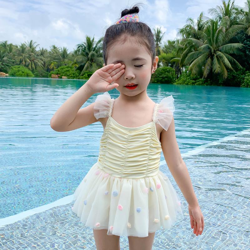 Mới 2021 Bé Gái Bơi Có Nắp Cao Cấp Đầm Cho Bé Phối Ren Trẻ Em Nữ Bikini Tắm Biển phù Hợp Với Trẻ Em