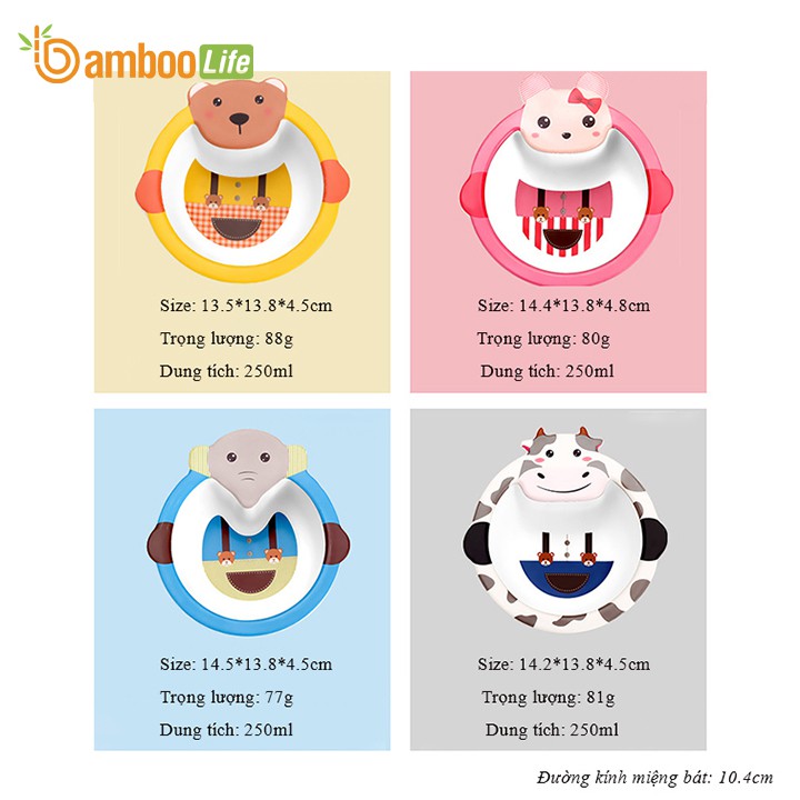 Bát ăn dặm sợi tre- Chén ăn dặm hình động vật ngộ nghĩnh chất liệu tự nhiên an toàn cho bé