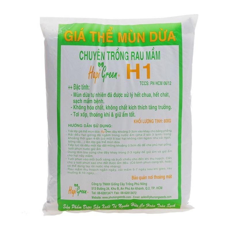 Giá thể mùn dừa chuyên trồng rau mầm Hapi Green Phú Nông H1-gói 800gram