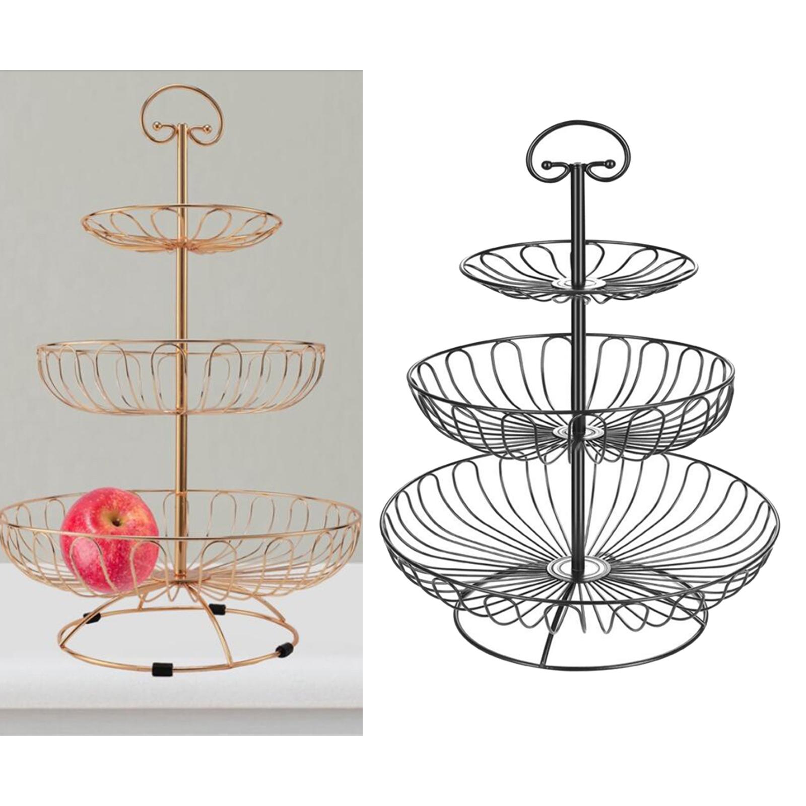 3 Layers Wire Basket Stand Kitchen Countertop Organizer Fruit Vegetable Bowl