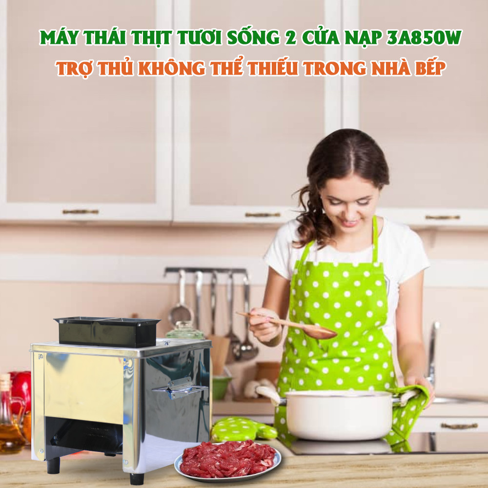 Máy thái thịt tươi sống đa năng  2 cửa nạp 3A850W