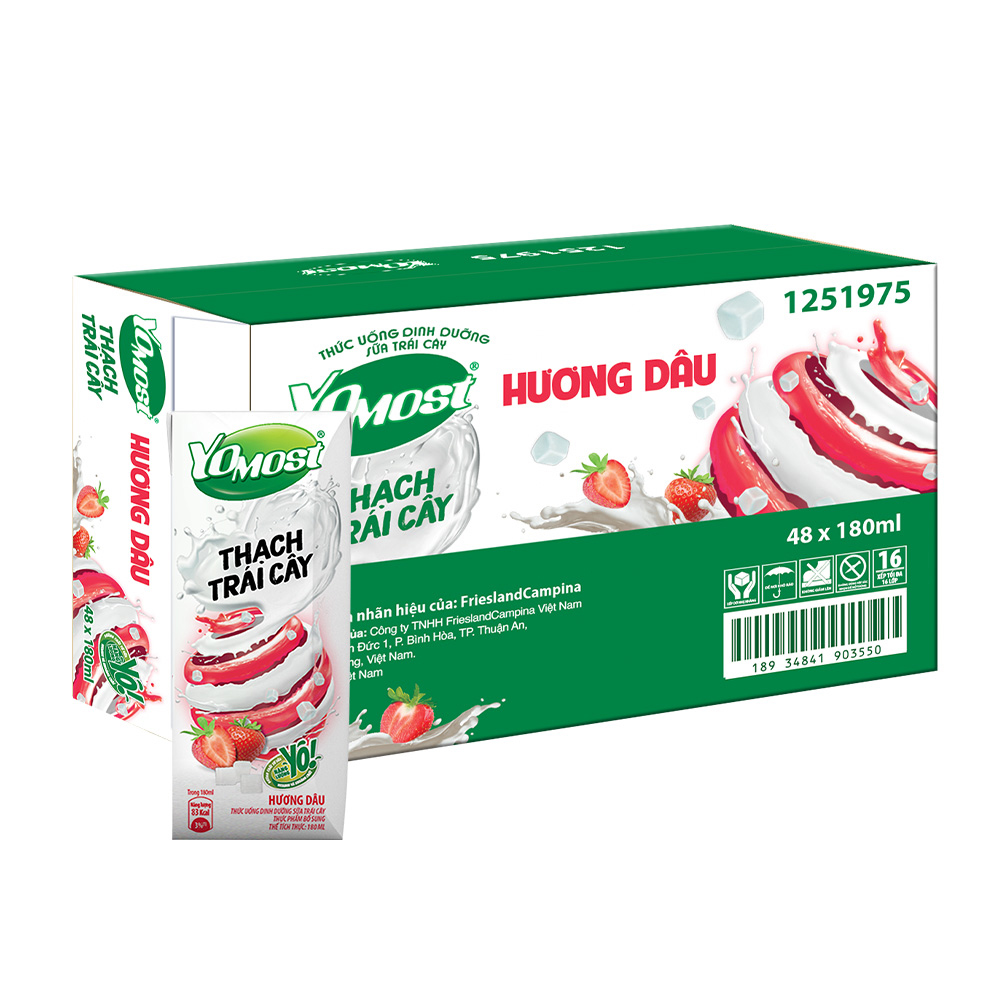 Thùng 48 Hộp Yomost Thạch Trái Cây Hương Dâu (48x180ml)