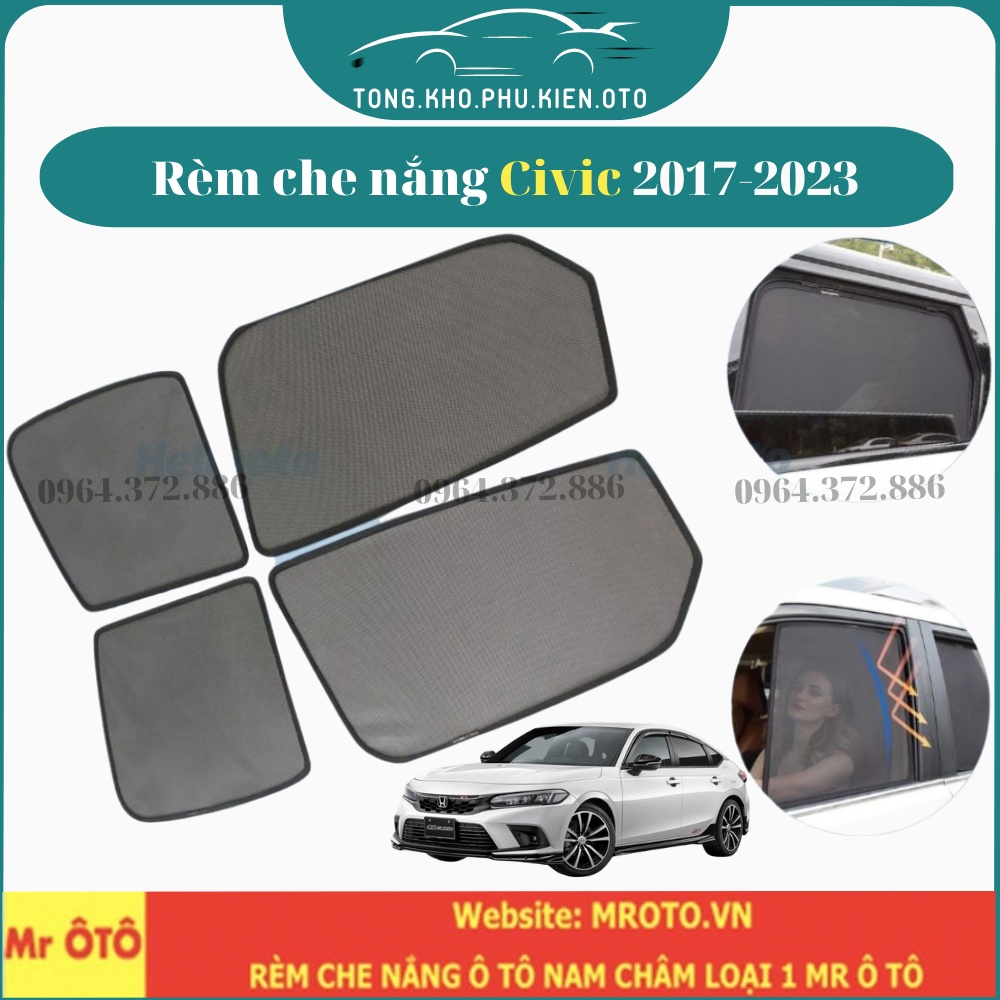 Rèm Che Nắng Xe Civic 2006-2023 - Hàng Loại 1 Mr Ô Tô, vải dày, chống nắng tốt, dễ lắp đặt, vừa khít - Có hít nam châm