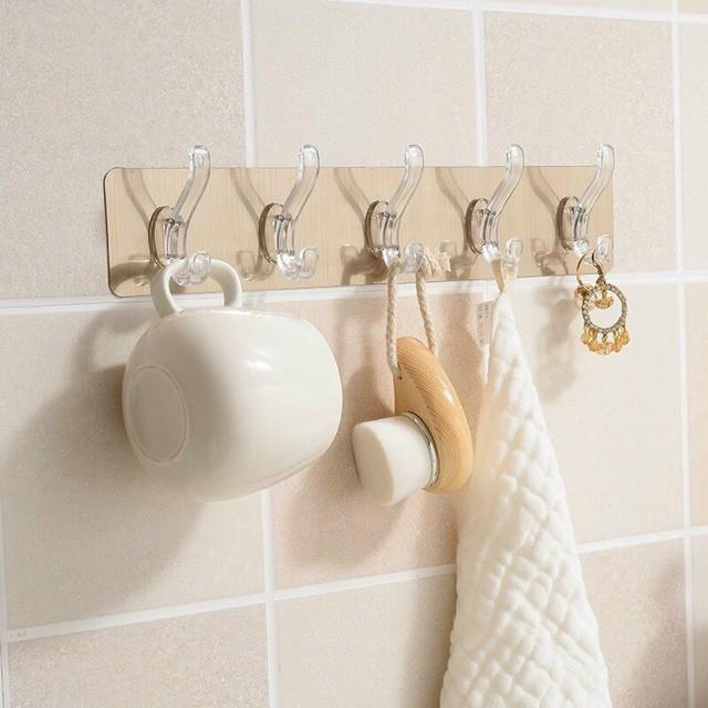Sét 1-3 GIÁ TREO ĐỒ DÁN TƯỜNG 5 CHẤU MÓC TRONG SUỐT