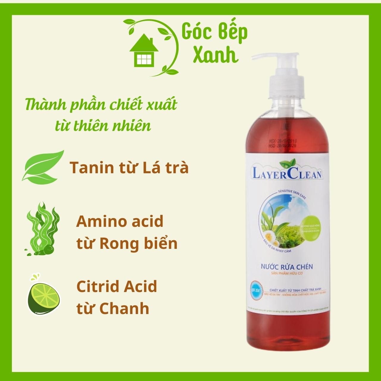 Nước Rửa Chén Hữu Cơ Layer Clean - Hương Qủa Hồng, Thể Tích: 800ml