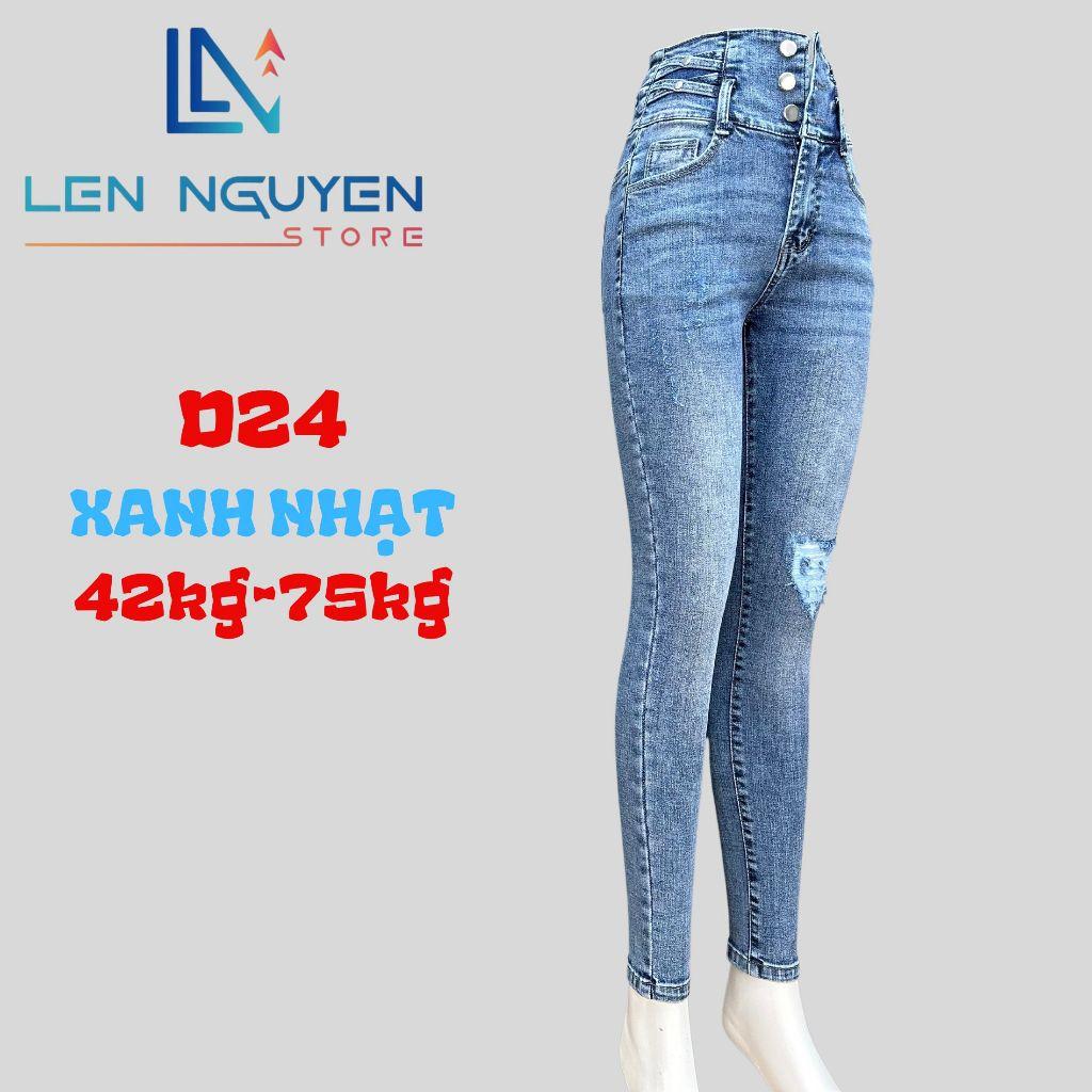 D24_Quần jean nữ, dài, lưng cao, quần bò nữ dáng ôm, quần rin nữ có big size, cho 42kg đến 75kg,LEN NGUYEN STORE - Xanh Nhạt