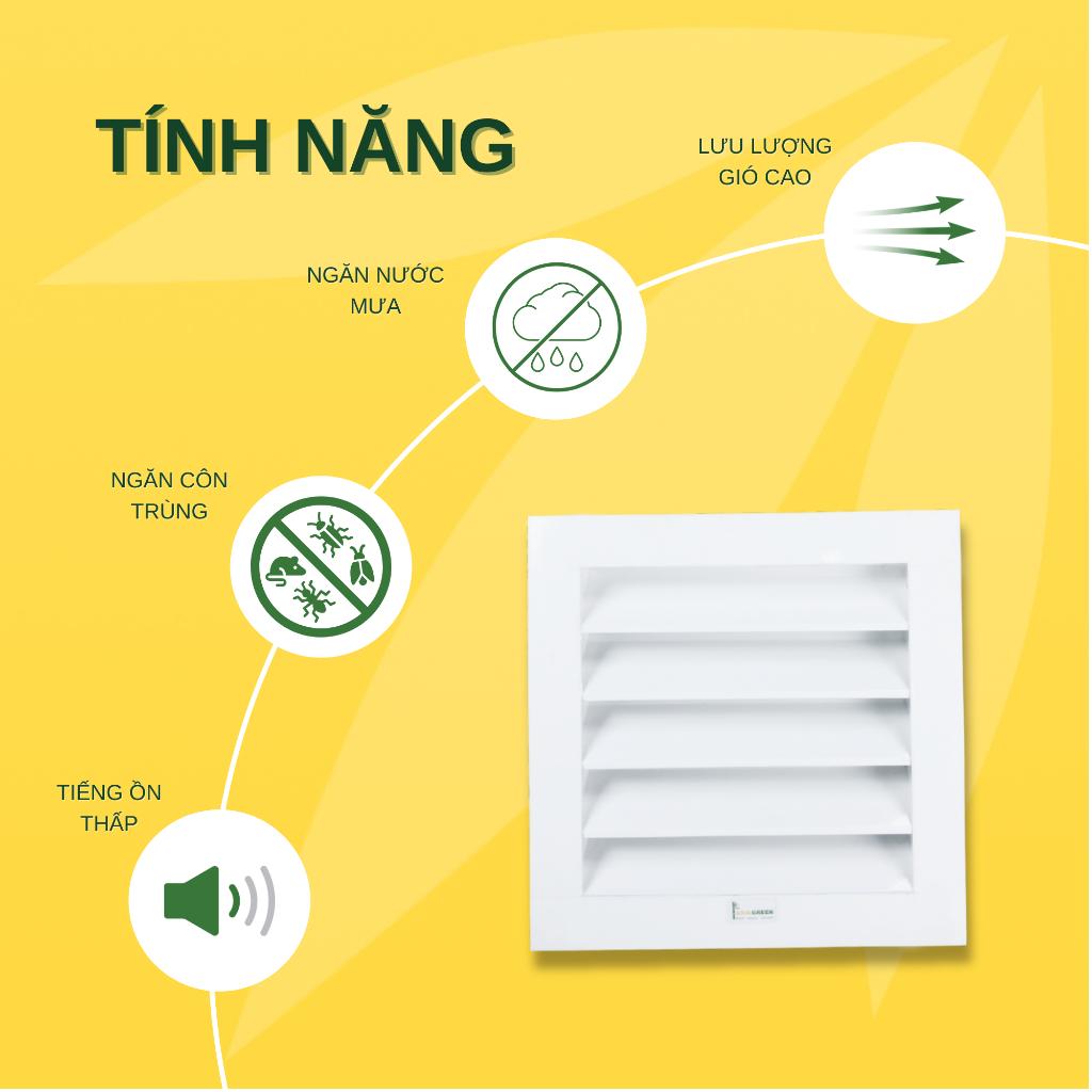 Asia Green - Cửa Gió Nan Z Kèm Lưới Chắn Côn Trùng, Ngăn Nước Mưa, Hợp Kim Nhôm Cao Cấp Hàng chính hãng (Bao gồm VAT)