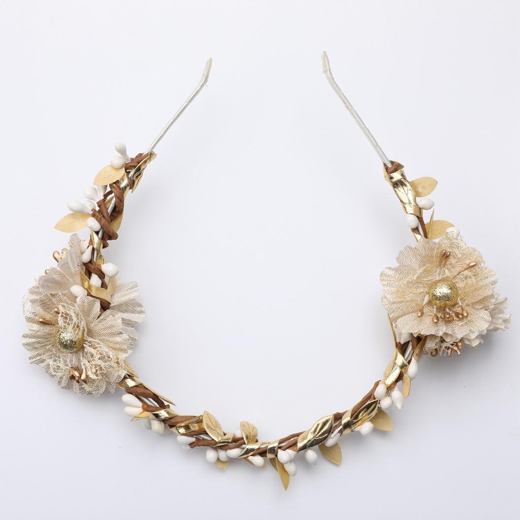 Women Beige Flower Girl Fairy Wedding Party Hair Headband Garland
