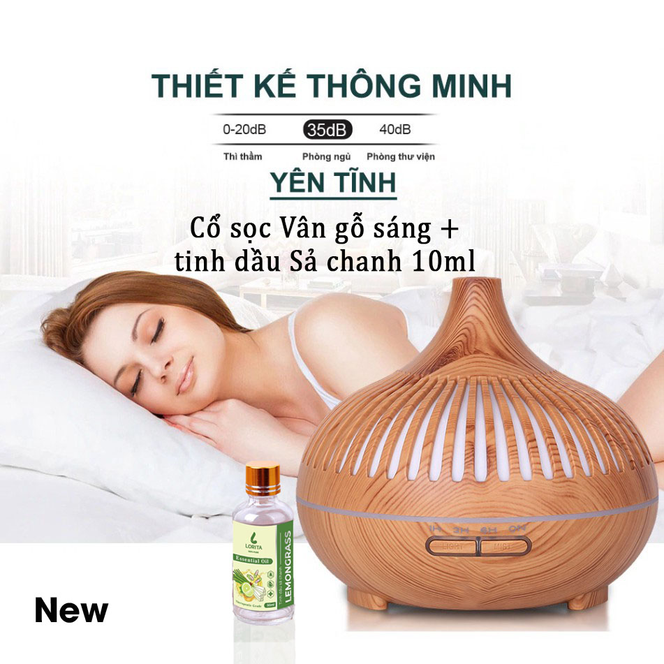 Máy xông tinh dầu siêu âm cao cấp 550ml  - Đèn LED 7 màu - Chế độ máy khuếch tán tinh dầu mạnh - Hẹn giờ tự tắt - Xông hơi liên tục 24h - Kèm Remote -  Tặng 1 tinh dầu 10ml