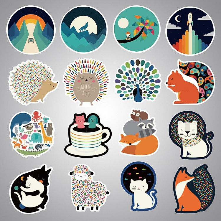 Set 32 sticker Sleepy Pet hình dán có ép lụa