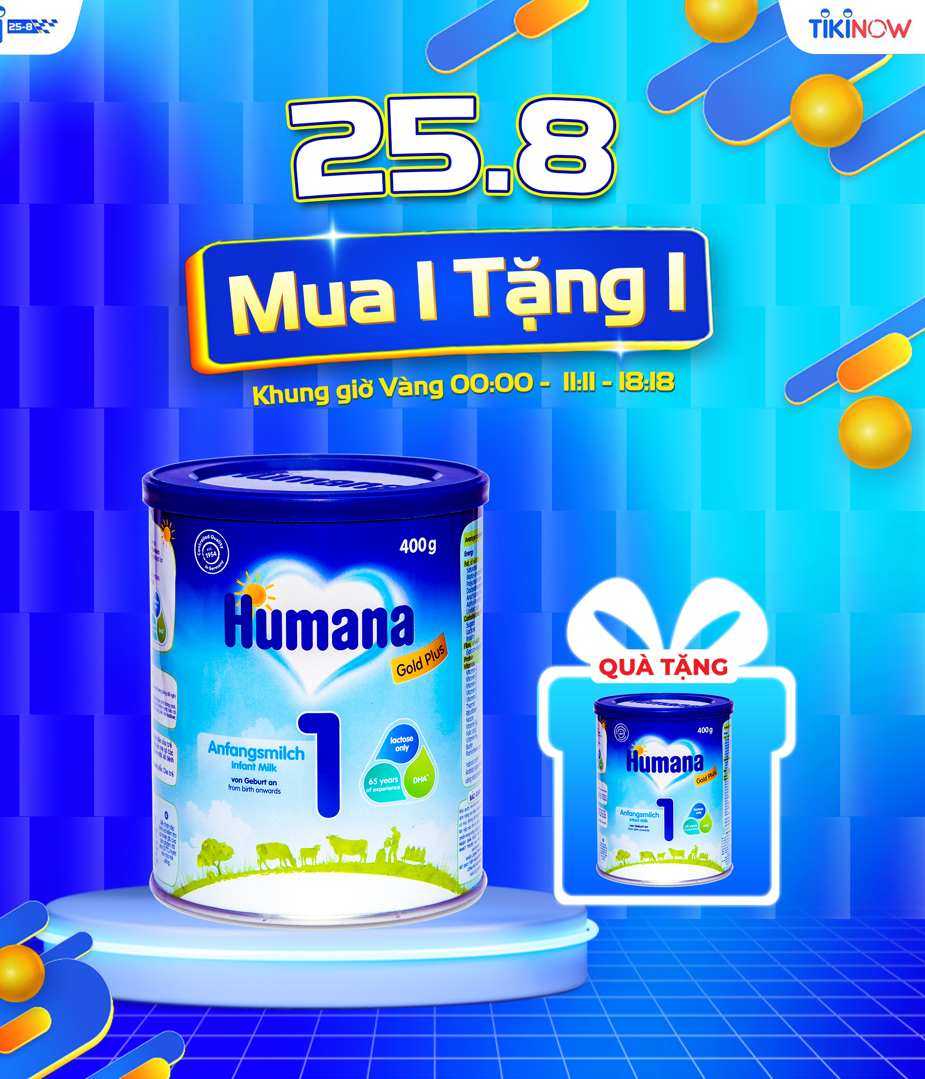 (Mua 2 Tặng 8) (Combo 2 Hộp) Sữa Bột Công Thức Cho Trẻ Từ 0 Đến 6 Tháng Tuổi Humana Gold Plus 1 (400g) - Nhập Khẩu Từ Đức - (400g x 2) - Hàng Chính Hãng - Date 17/02/2024