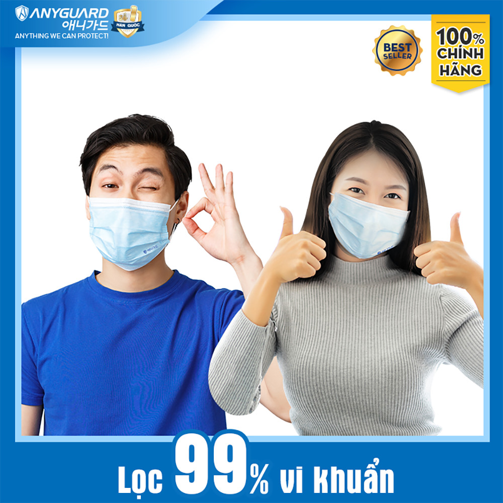 Khẩu Trang Anyguard Hàn Quốc 3 Lớp Chính Hãng - Dành Cho Người Lớn (Hộp 50 cái) - Bảo Vệ Hằng Ngày - Tiêu Chuẩn Công Nghệ Hàn Quốc - ISO 9001:2015, ISO 13485:2016, QCVN 01:2017/BTC