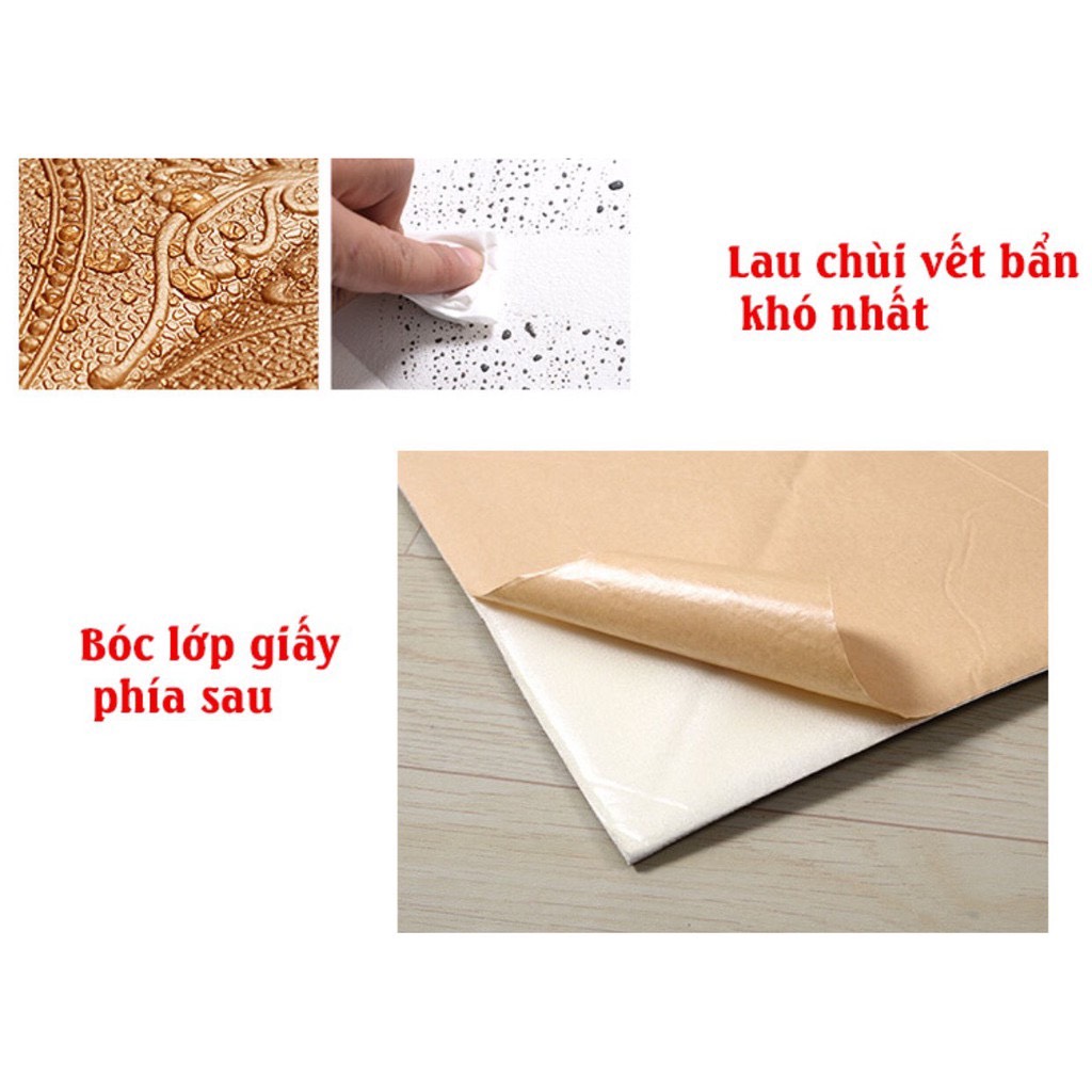 Bộ 5 Tấm Xốp Dán Tường Da P8, Xốp 3D Giả Da P8 Vàng Kem