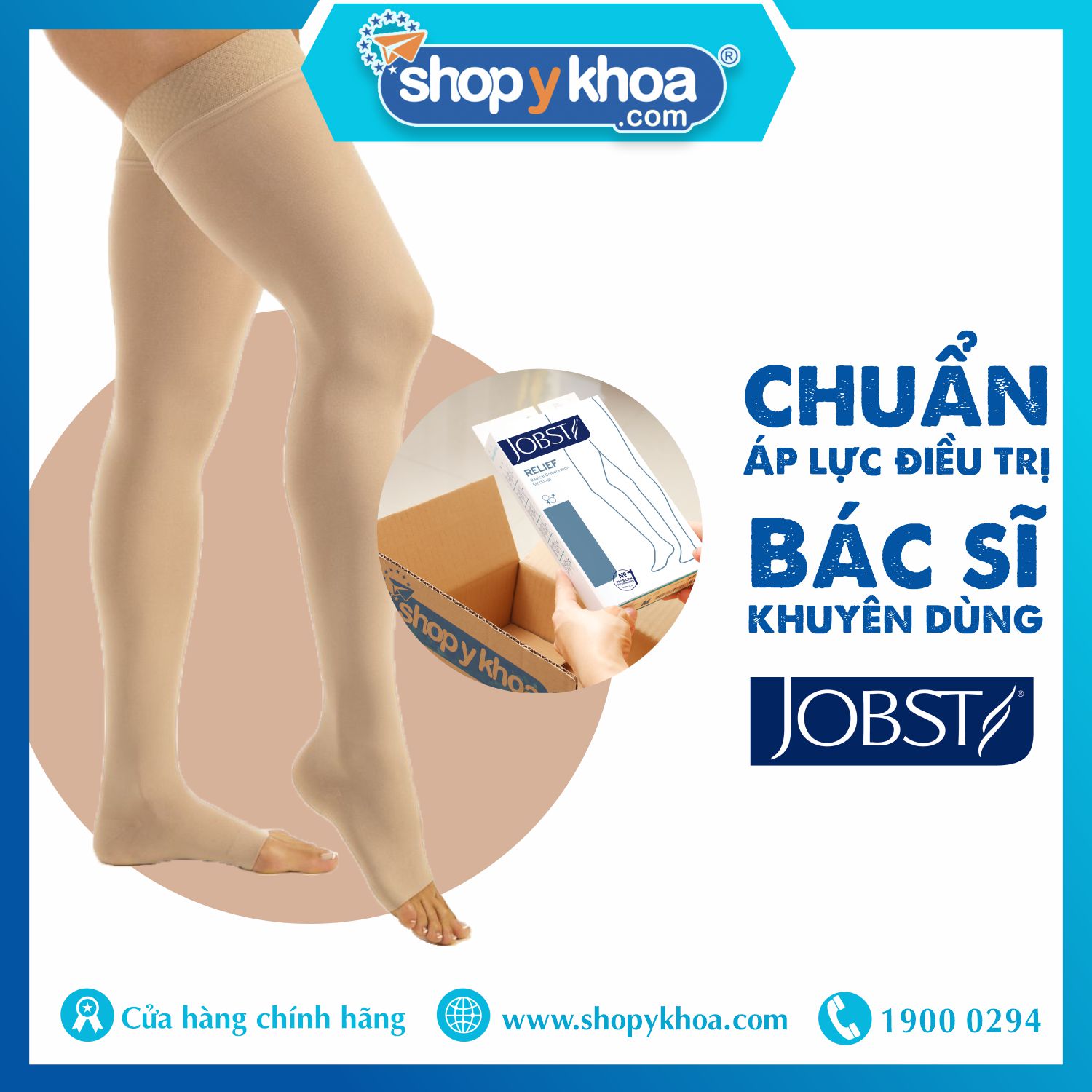 Vớ/tất y khoa đùi Hỗ Trợ Điều Trị suy giãn tĩnh mạch chân JOBST Relief chuẩn áp lực 20-30mmHg