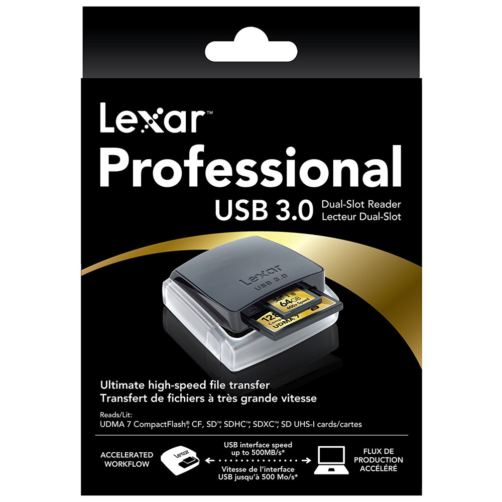 Đầu đọc thẻ nhớ tốc độ cao USB 3.0 Lexar Dual-Slot LRW400CRBAP - Hàng Chính Hãng