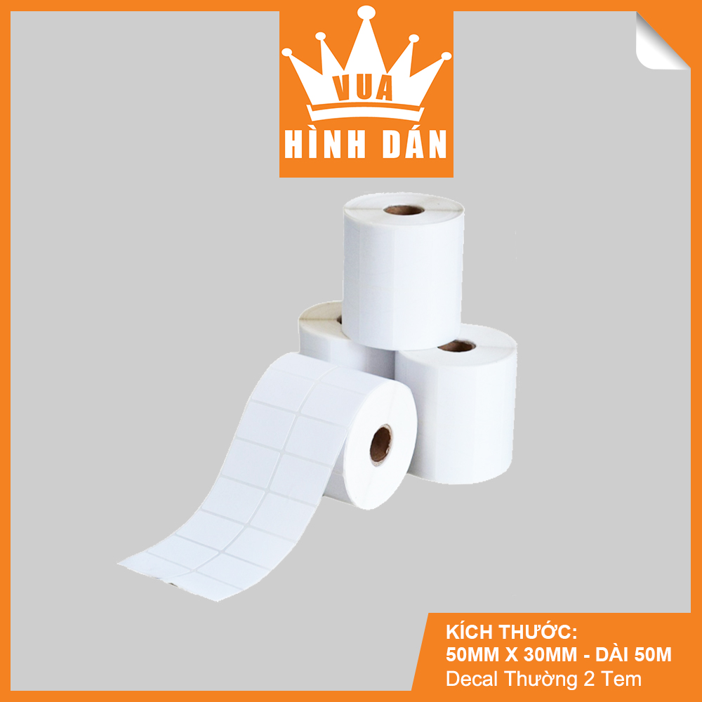 Decal Thường 50x30mm In Mã Vạch, In Tem Cuộn 50m, Khổ Giấy: 100mm