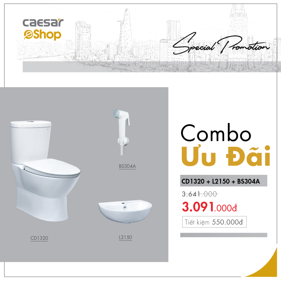 Combo sản phẩm bàn cầu+lavabo+vòi xịt - CD1320+L2150+BS304A