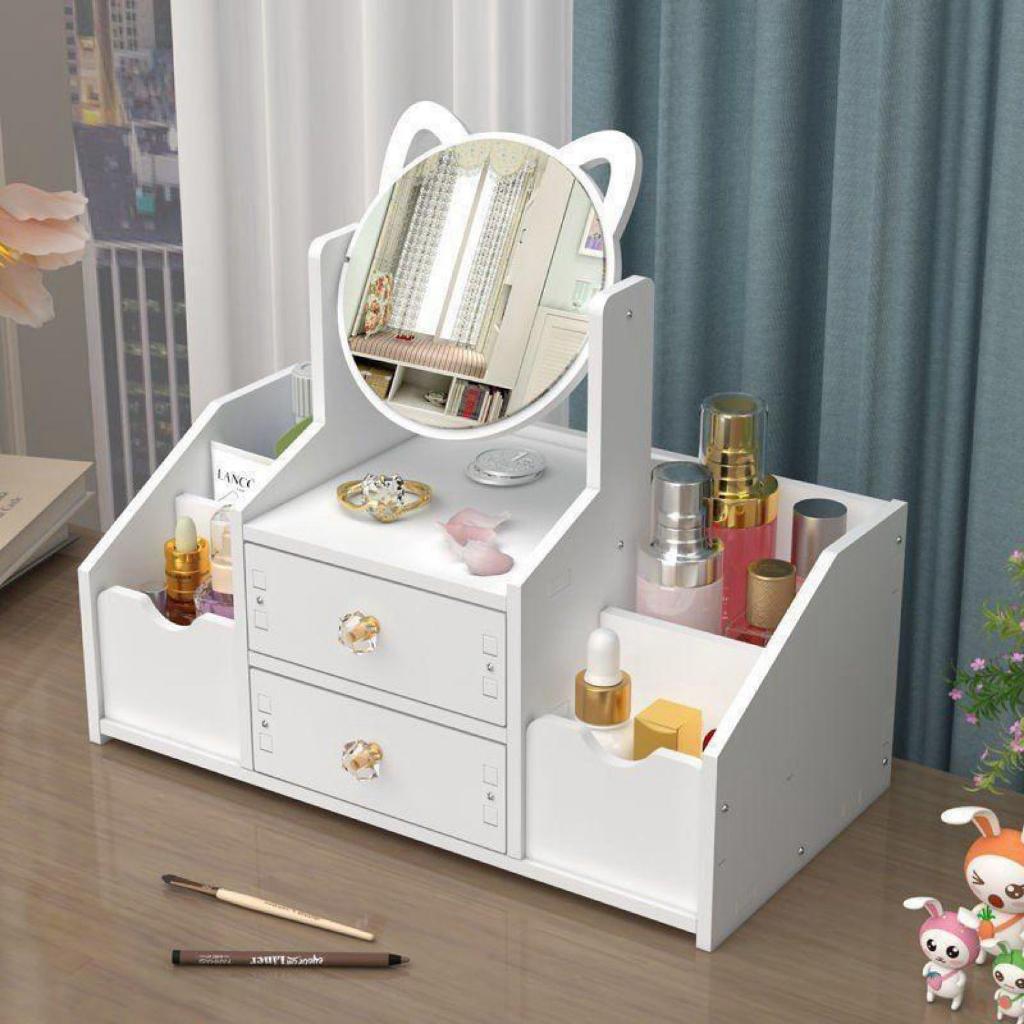 KỆ ĐỰNG ĐỒ TRANG ĐIỂM MỸ PHẨM, TRANG SỨC , ĐỒ DÙNG CÁ NHÂN NHIỀU NGĂN KÈM GƯƠNG TAI MÈO DỄ THƯƠNG