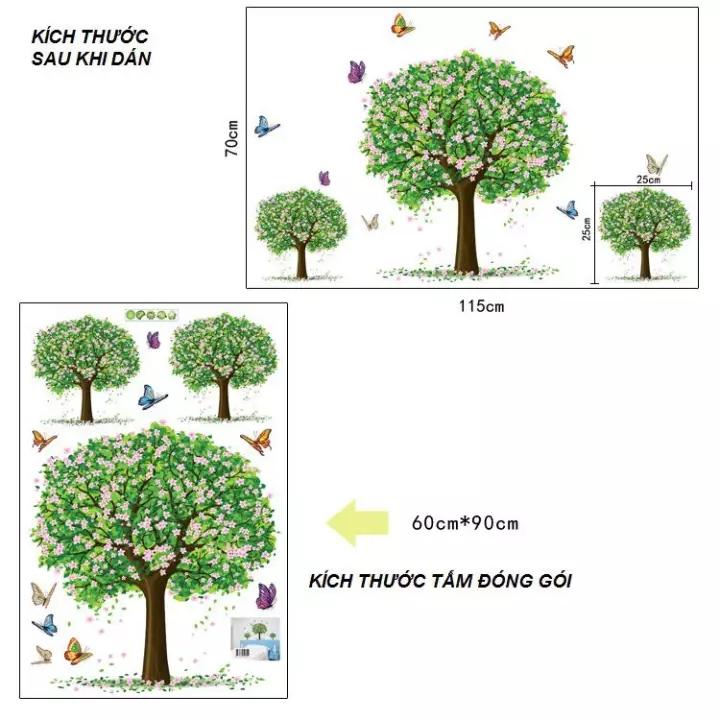 DECAL DÁN TƯỜNG BA CÂY XANH VÀ CHÂN TƯỜNG CỎ XANH