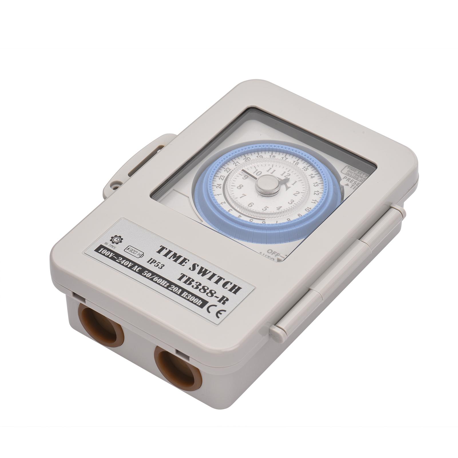 Mechanical 24 Hours Timer Switch IP53 Rating Programmable Electrical Timer Switch Box AC 100-240V 15 Minutes Interval 96 Times ON/ OFF with Mounting Hole Dustproof Waterproof Cover