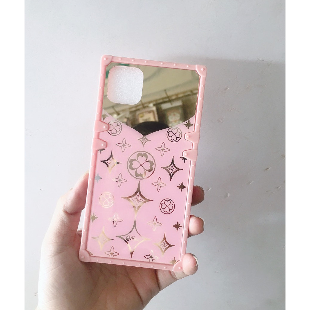 Ốp lưng vuông hiệu kèm iring siêu sang màu hồng dành cho iphone 11, 11promax, xsmax, 7plus, 8plus