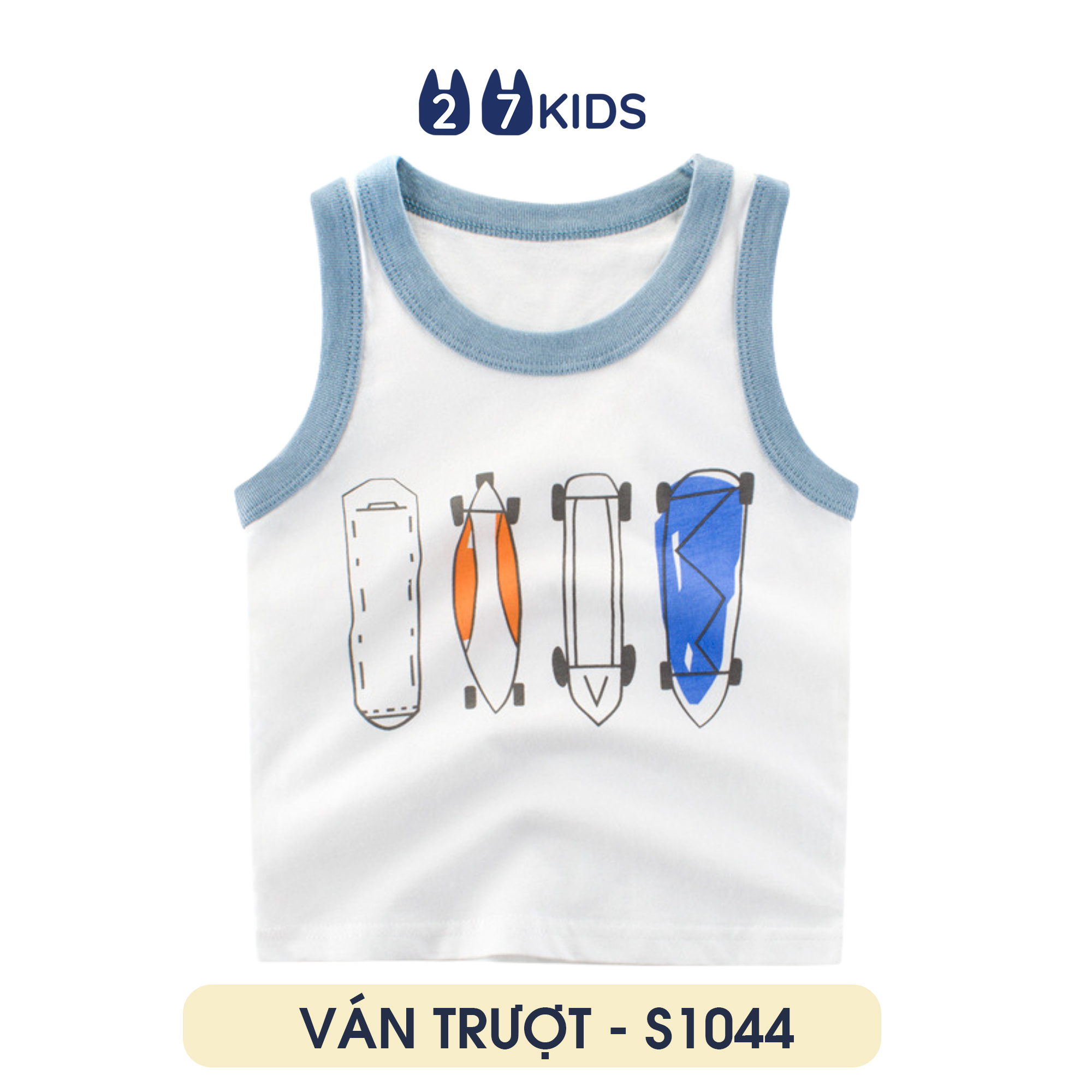 Áo ba lỗ bé trai 27Kids áo thun sát nách VÁN TRƯỢT S1044