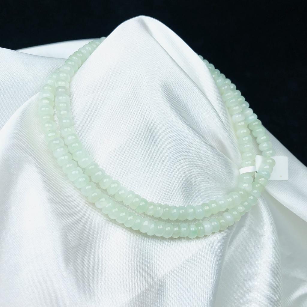Vòng tay Ngọc Jade A Bánh Xe tự nhiên có kiểm định - Trang sức Nữ cao cấp - màu trắng phớt xanh, hạt bánh xe 5 li