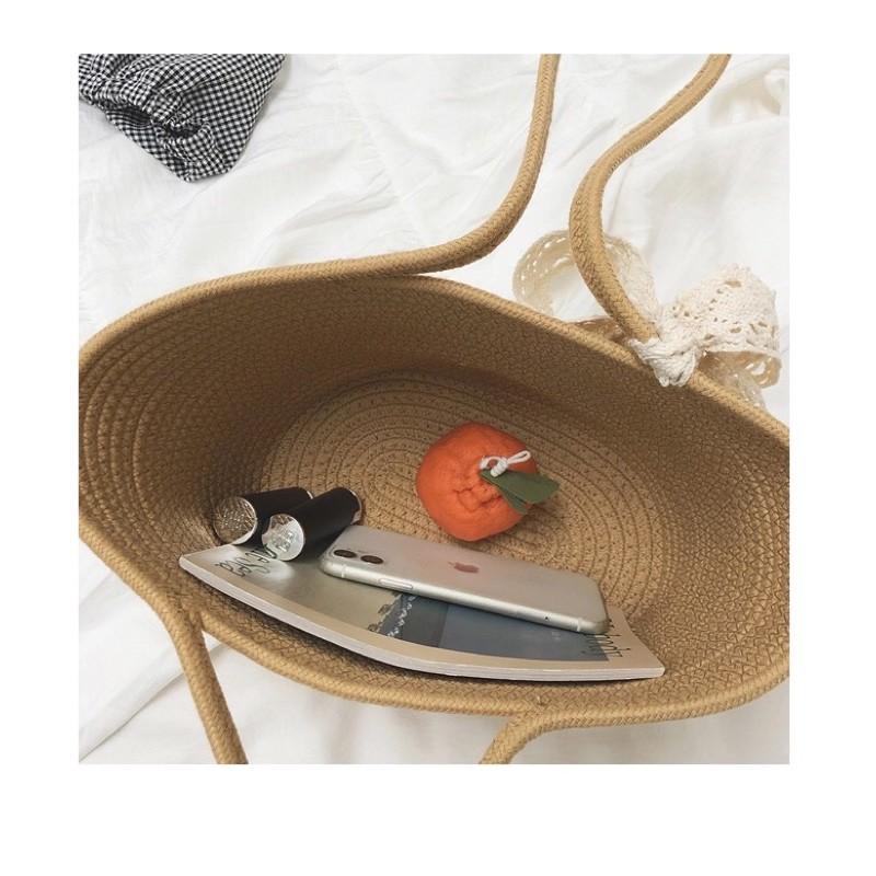 Túi Cói Sợi Dệt Nơ Ren Vintage