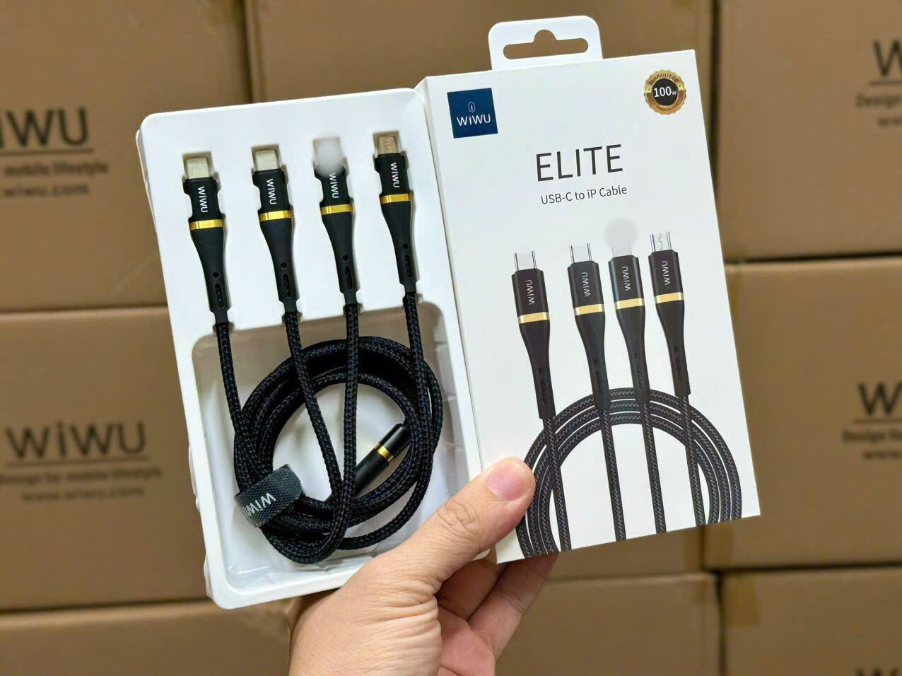 Cáp Wiwu Elite 100W đầu C ra 3in1 Wi-C024 cổng sạc USB-C to USB-C+iP+micro, hỗ trợ sạc nhanh - Hàng chính hãng