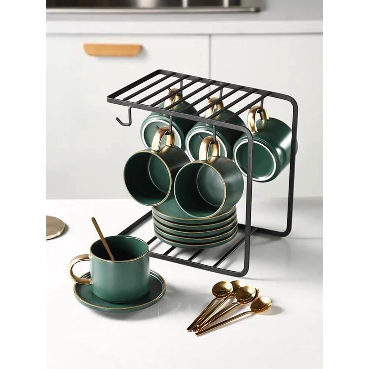 Giá treo cốc,chén,tách 6 móc thông minh tiện lợi,gọn gàng sơn đen tĩnh điện