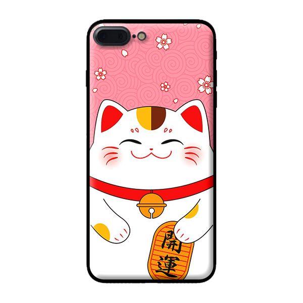 Ốp in cho iPhone 8 Plus Mèo Nền Hồng - Hàng chính hãng