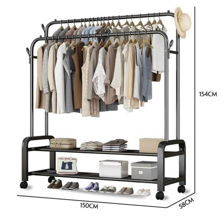 Giá Treo Quần Áo Thời Trang Cao Cấp 2 Khung 2 Tầng Kèm Móc Treo Tiện Lợi
