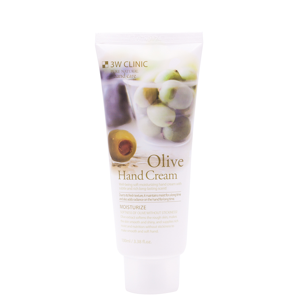 Kem dưỡng da tay Olive Hàn Quốc cao cấp 3W Clinic Olive Hand Cream (100ml) + Tặng Bông bọt biển massage mặt Hàn Quốc Mira Culous – Hàng Chính Hãng