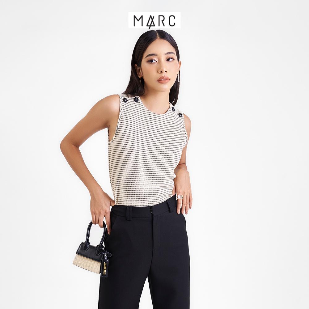 Áo thun nữ MARC FASHION cổ tròn sát nách đính nút vai CBLH081422