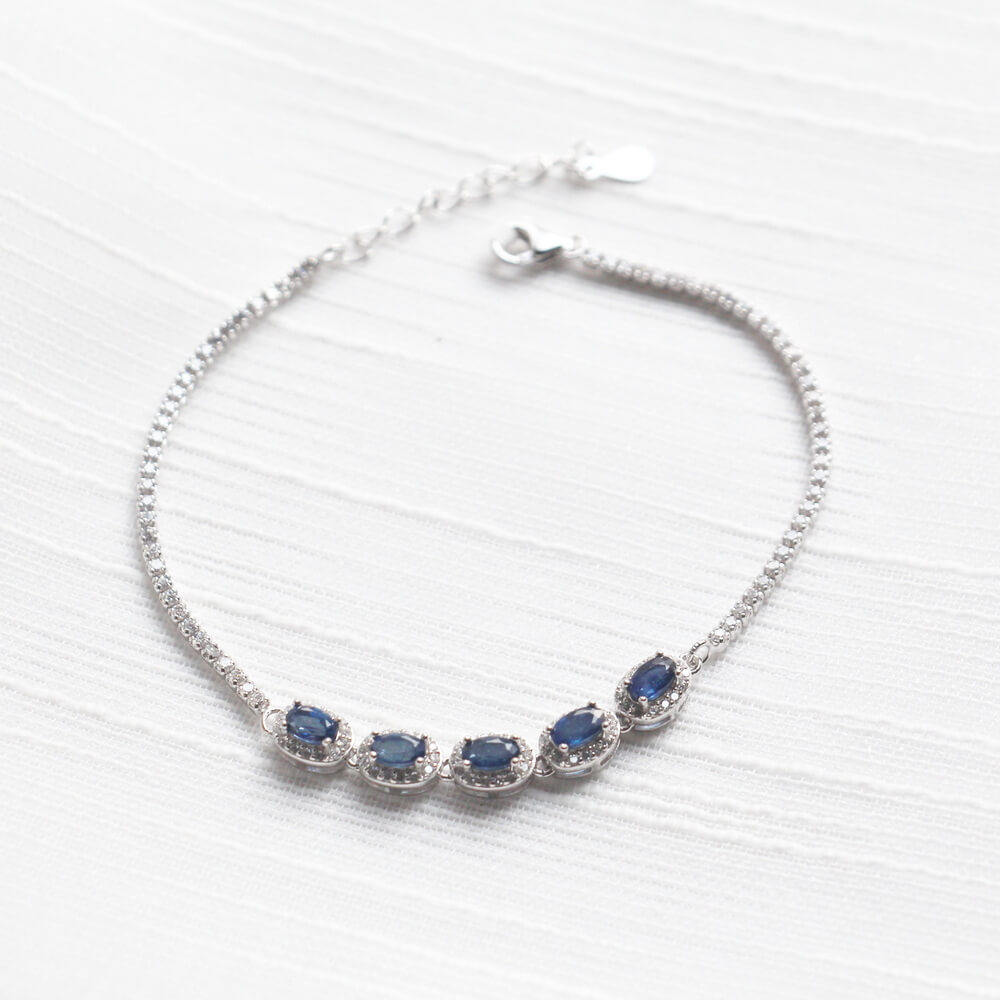 Lắc Tay Đính Đá Sapphire thiên nhiên (Oval) - MOON Jewelry