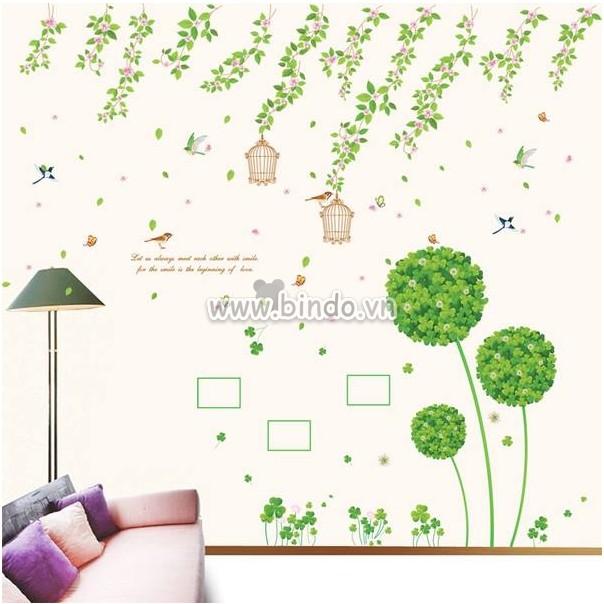 BỘ COMBO DECAL GHÉP ĐÔI TRANG TRÍ - Dây Leo hoa cỏ kết hợp Nhánh Hoa may mắn xanh