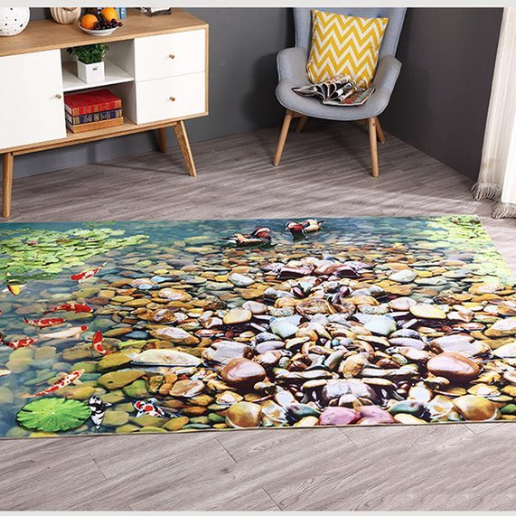 Thảm nhung 3D cá chép và sỏi đá TSN08(60x90cm)