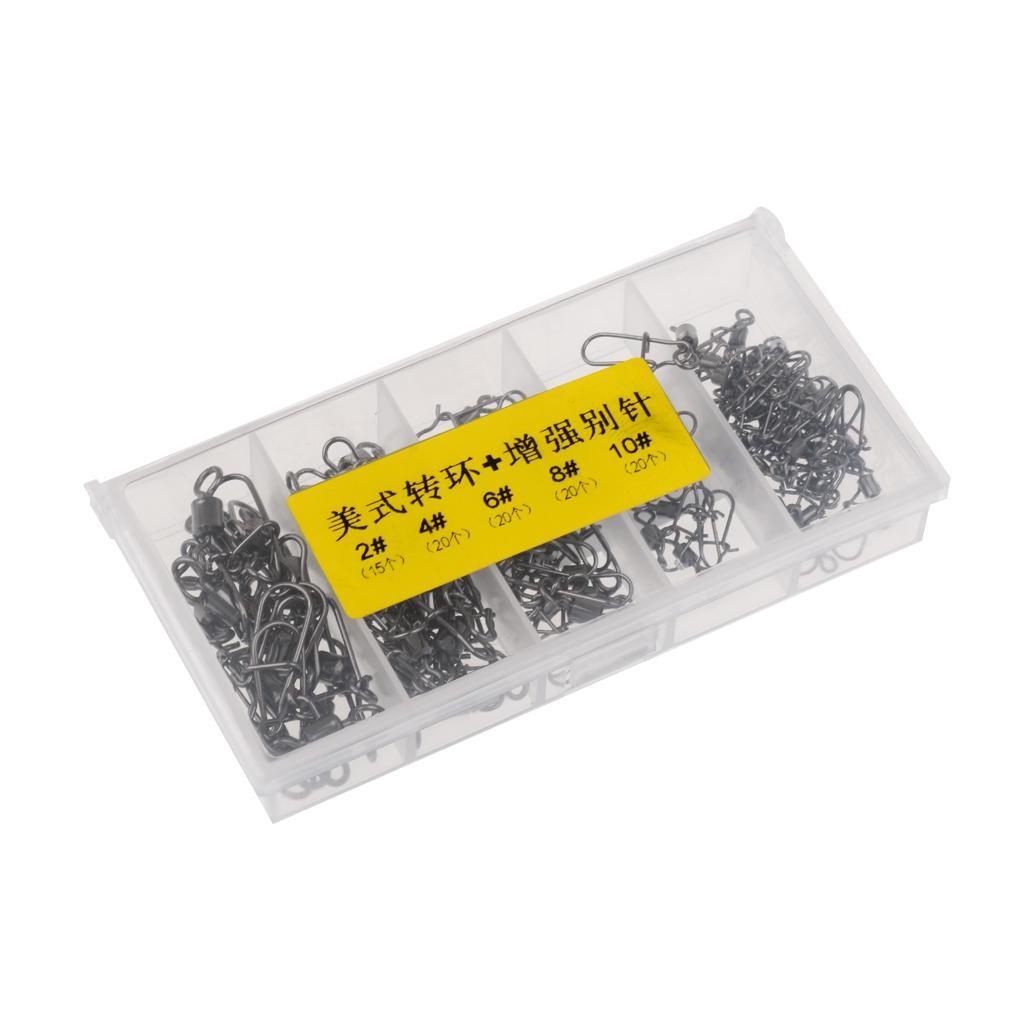95Pcs/Box Fishing Swivels with Snaps Rolling Swivel Connector Hooked Snaps