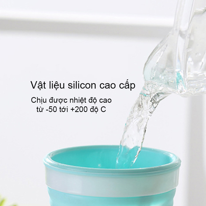 Cốc ly gấp gọn bằng silicon dùng uống nước đa năng YD200, có dây xách