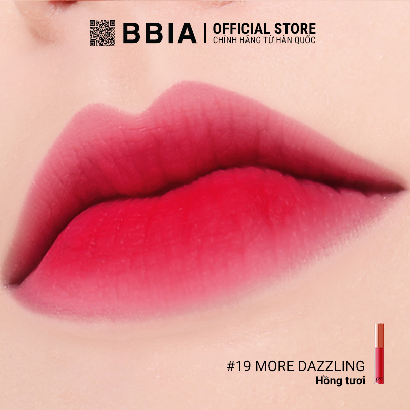 Son kem lì Bbia Last Velvet Lip Tint - 19 More Dazzling 5g (Màu đỏ ánh hồng cánh sen)