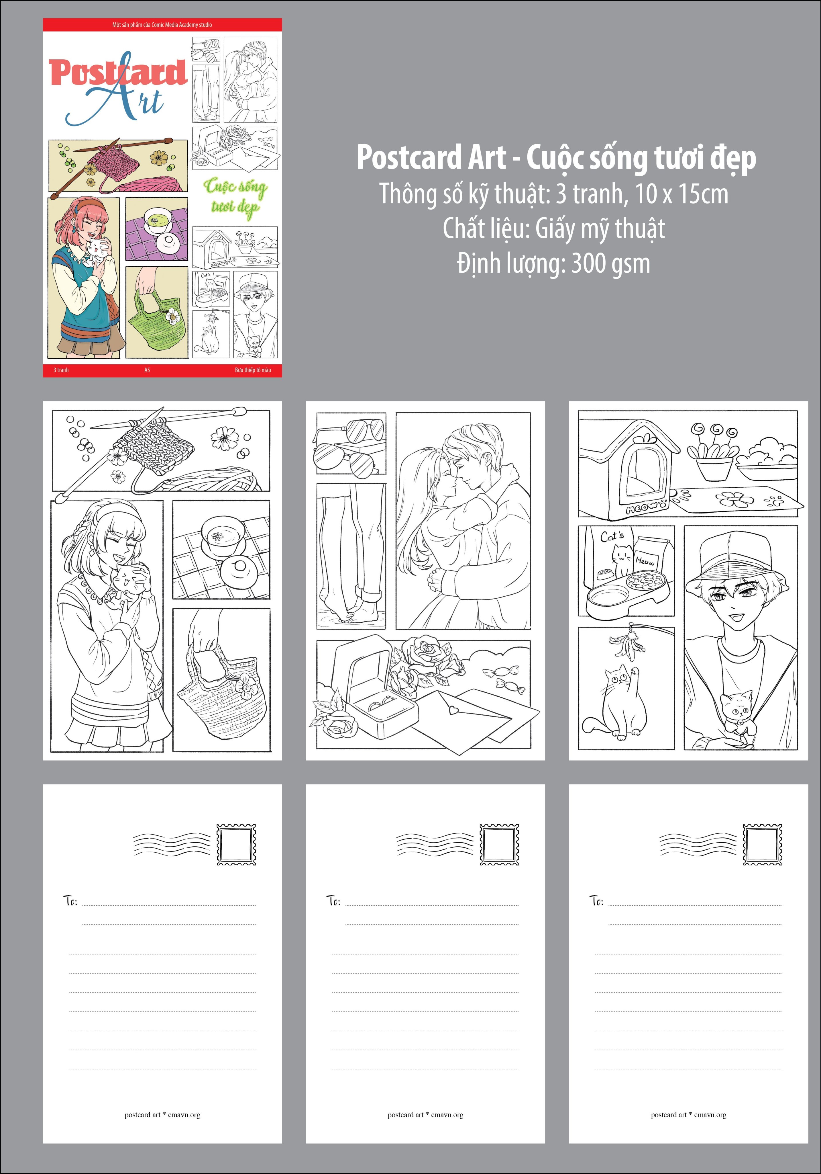 Postcard Art Tô Màu CMA Studio Giấy Mỹ Thuật 300Gsm Cao Cấp 10x15cm - Cuộc Sống Tươi Đẹp Mẫu 1