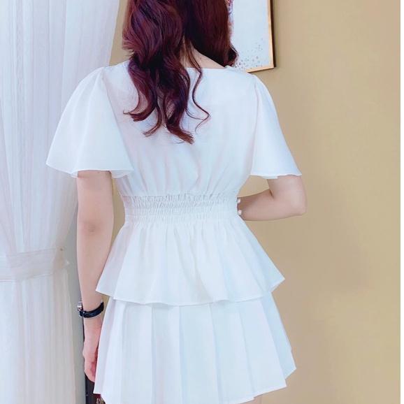 Áo sơ mi kiểu nữ peplum cổ tròn VẠT NHỌN TAY BÈO có chun eo giấu bụng hiệu quả